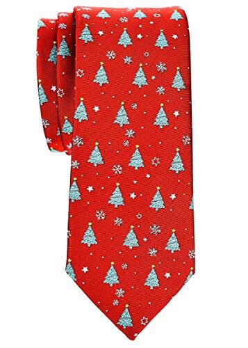 Christmas Tree and Snowflakes Pattern Microfiber 2.4" Skinny Tie Red
