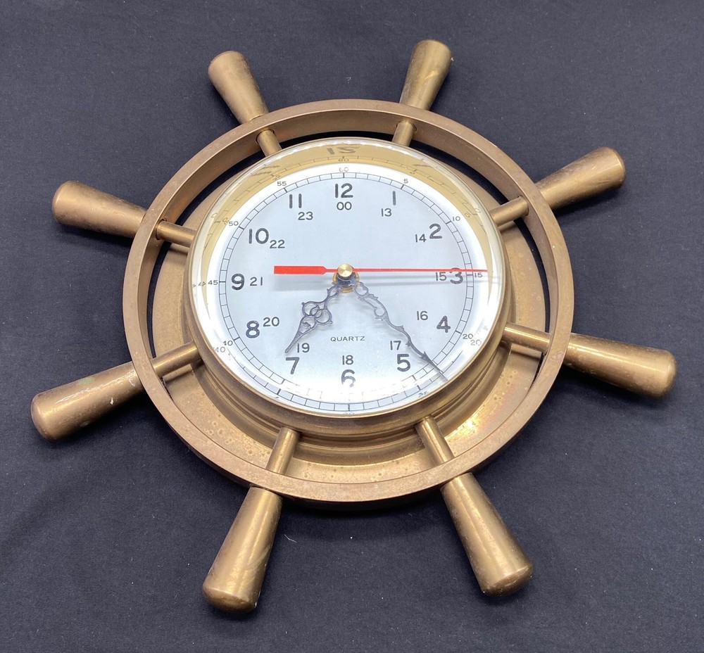 Nautical Wall Clock - Ship Wheel - Quartz - Battery Powered - works!