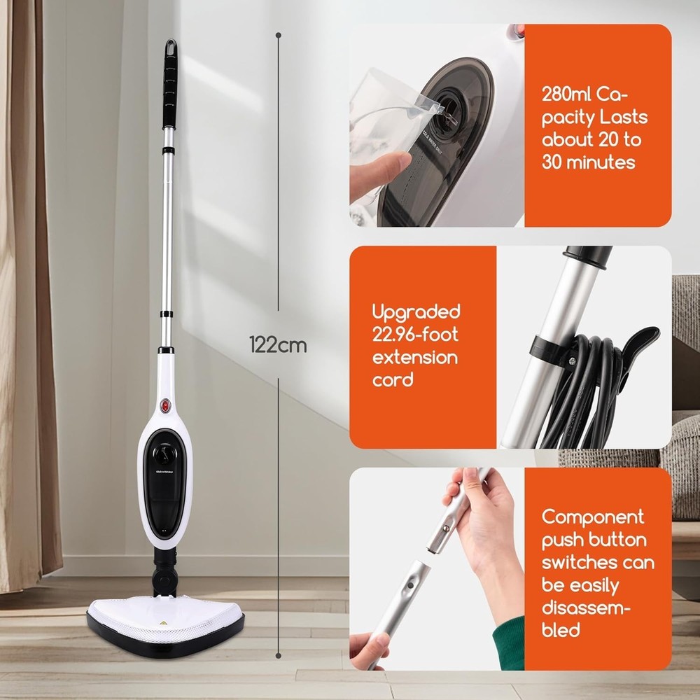 Steam Mop Floor Cleaner with Attachments Lightweight Fast Heating for Kitchen...