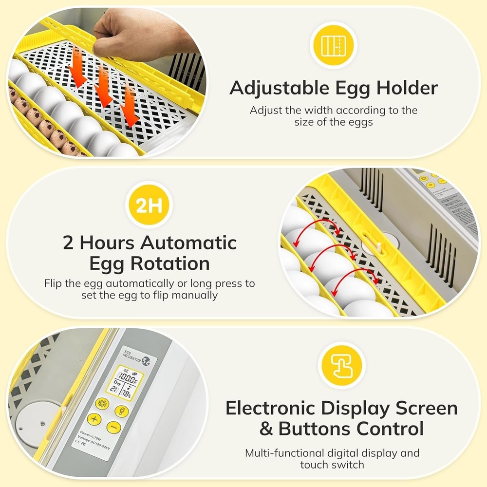 36-60 Egg Incubator with Automatic Egg Turning and Humidity Control
