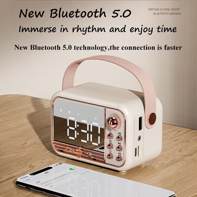 Retro Bluetooth Speaker with Microphone HIFI Stereo Digital Display Alarm Clock