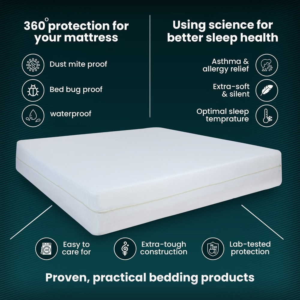Mattress Encasement Waterproof Protector Zippered Deep Pocket Bed Bug Protector