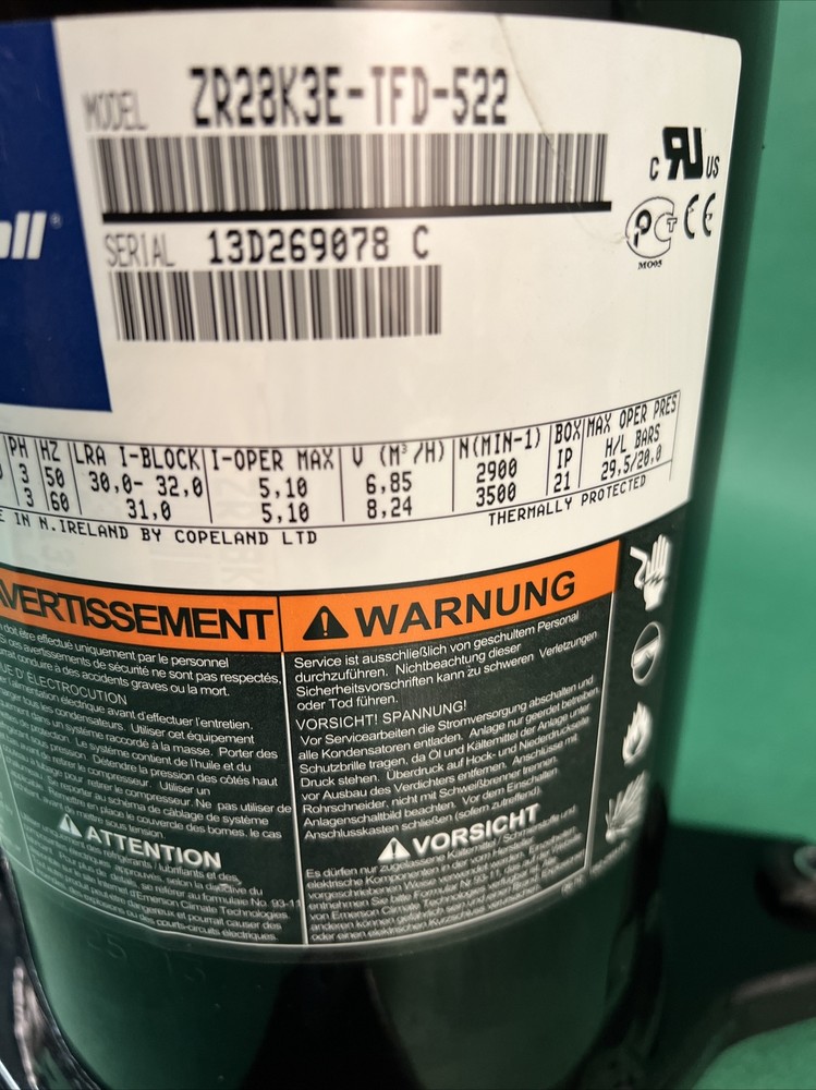 COPELAND SCROLL COMPRESSOR ZR28K3E-TFD-522 3 PHASE
