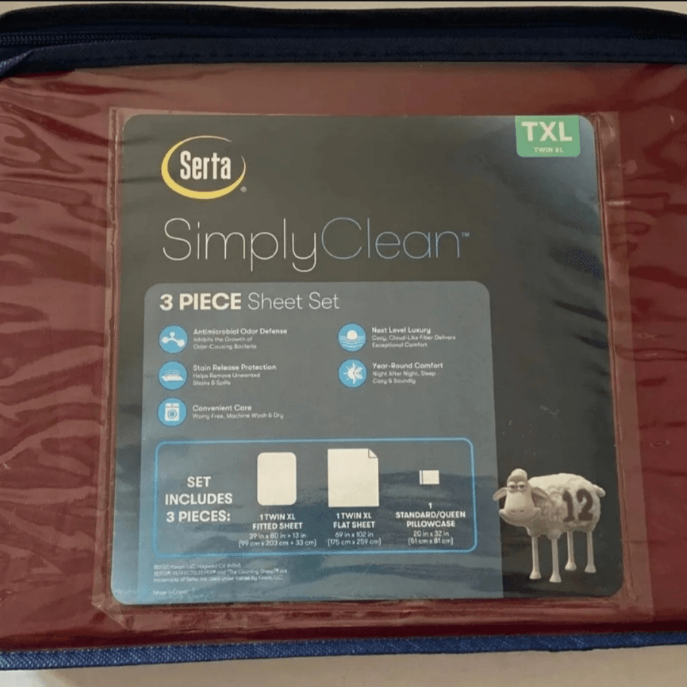 Serta Simply Clean 3 Piece Sheet Set TXL