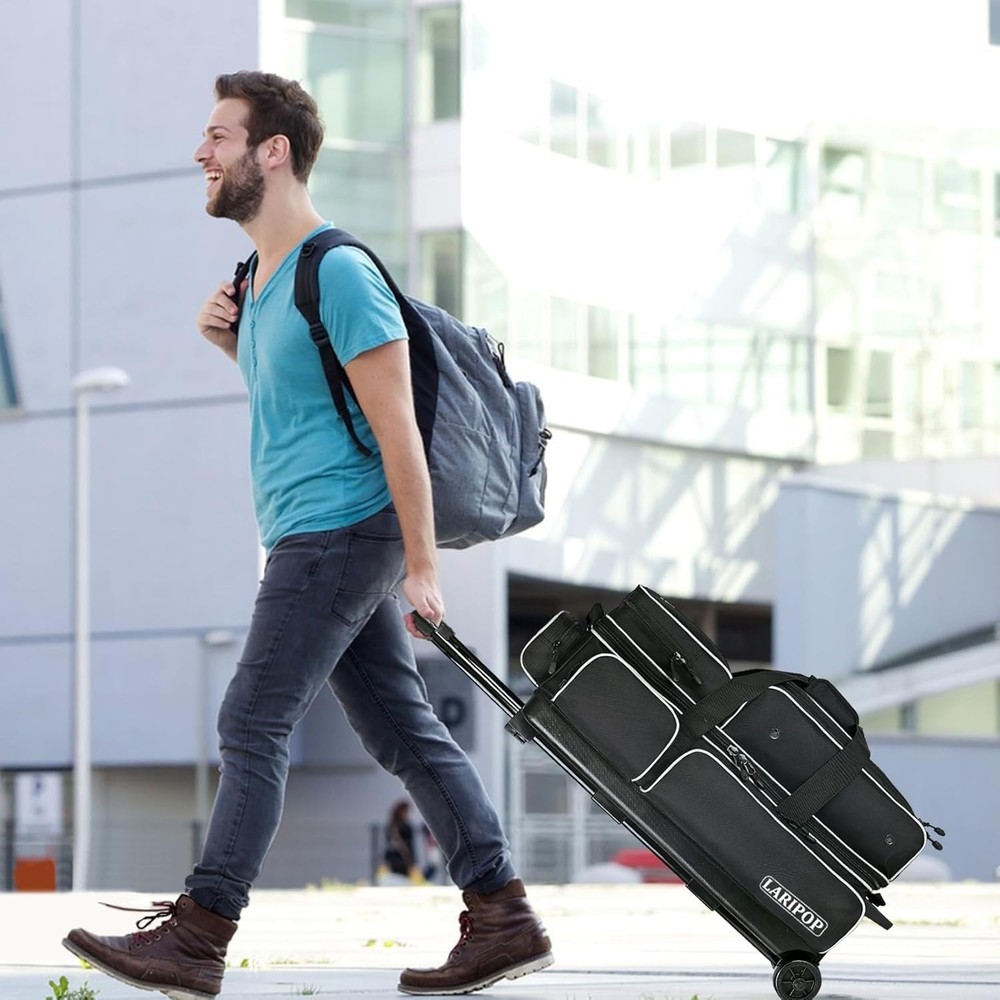 Spacious 3 Ball Bowling Bag with Retractable Handle