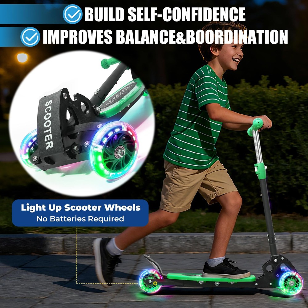 Foldable Kids Kick Scooter with Auto-Glowing Wheels & 3-Height Adjustment – Lean