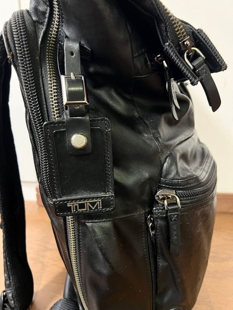 TUMI Leather Backpack Roll Top Backpack Black