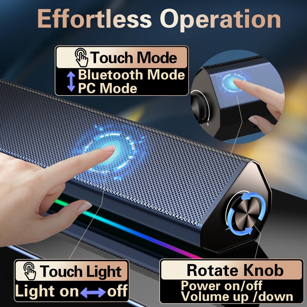 Computer Speakers for Desktop PC Bluetooth USB Gaming Light Dual Touch Type-C