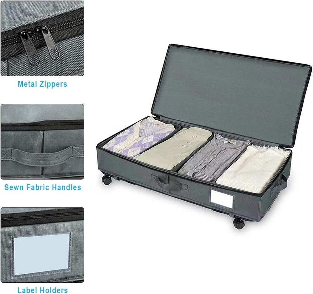 Under Bed Storage with Wheels under Bed Storage Containers with Lid&Label,Rollin