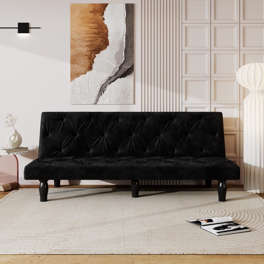 Sofa-to-Bed Evolution: 66" Black Velvet Sofa Bed Transforms Seamlessly, Ideal