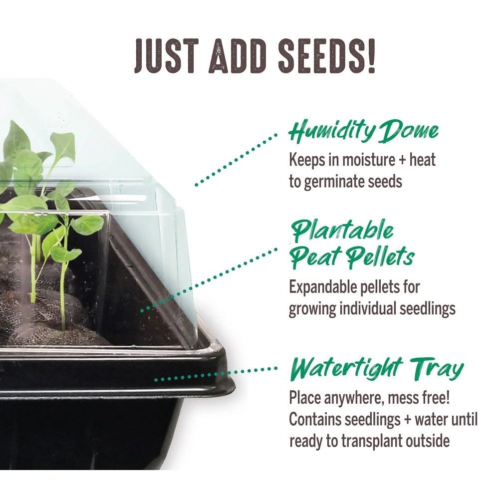 Seed Starting Greenhouse Kit with 25 Cells and 42mm Peat Pellets Includes