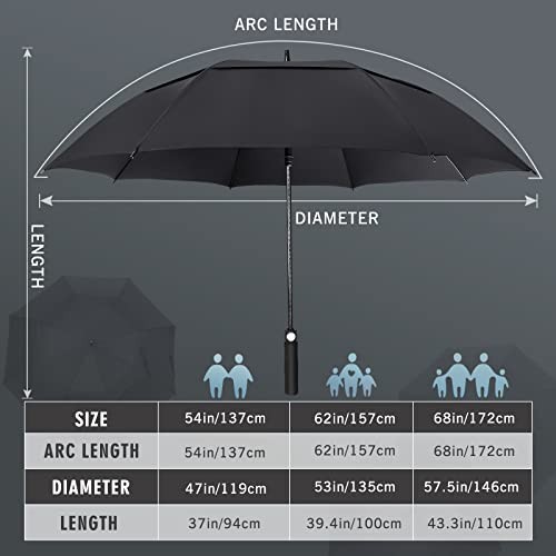 Golf Umbrella Windproof, Extra Large Oversized Heavy Duty 62 INCH A-Black