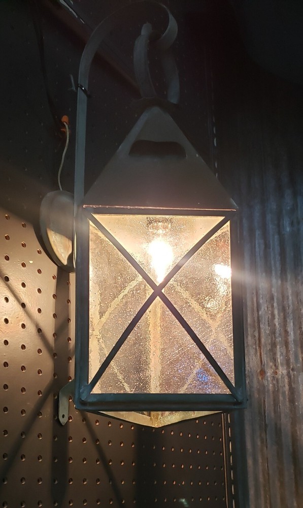 Copper Triangular Wall Sconce w/ Seeded Glass & Ornate Frame 21 1/2" T GS00097