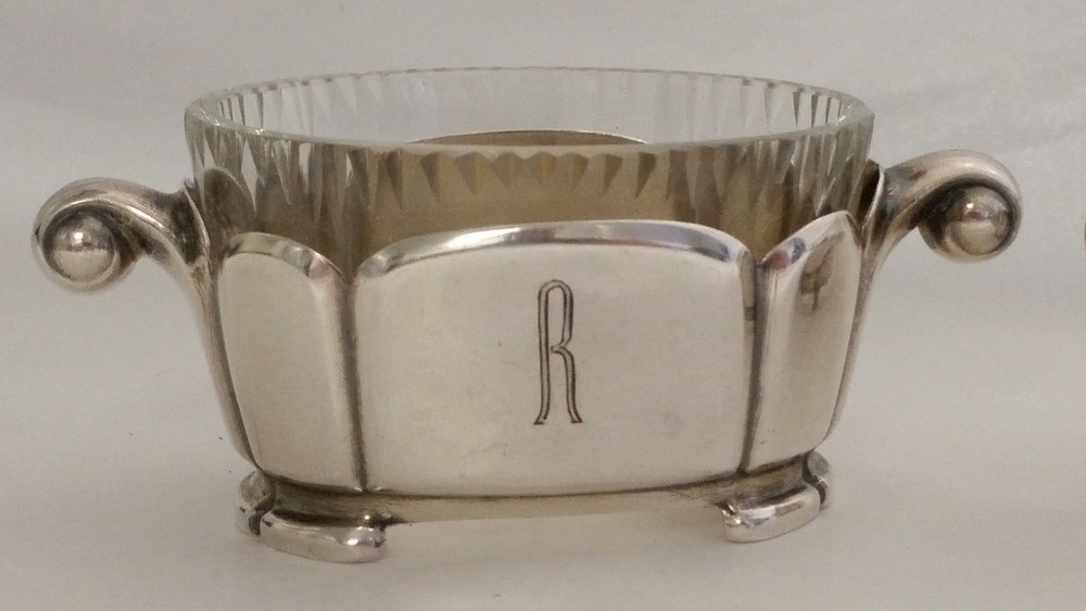 PAIR OF STERLING SILVER GLASS LINED DISHES