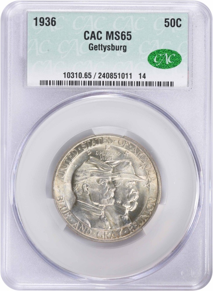 Gettysburg Commemorative Half Dollar 1936 MS65 CACG