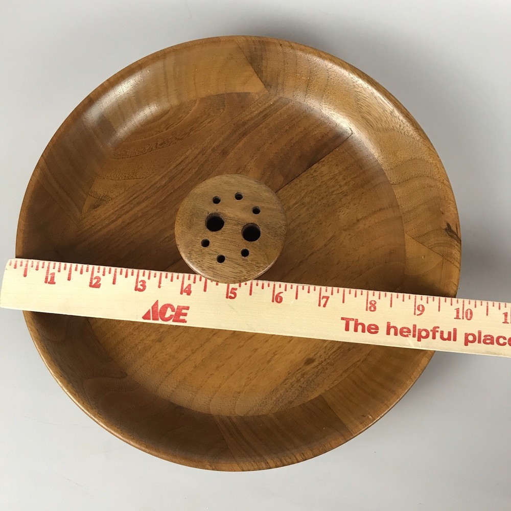 Vintage Solid American Walnut Wood Nut Serving Bowl Dish w/ Tools Cracker Picks