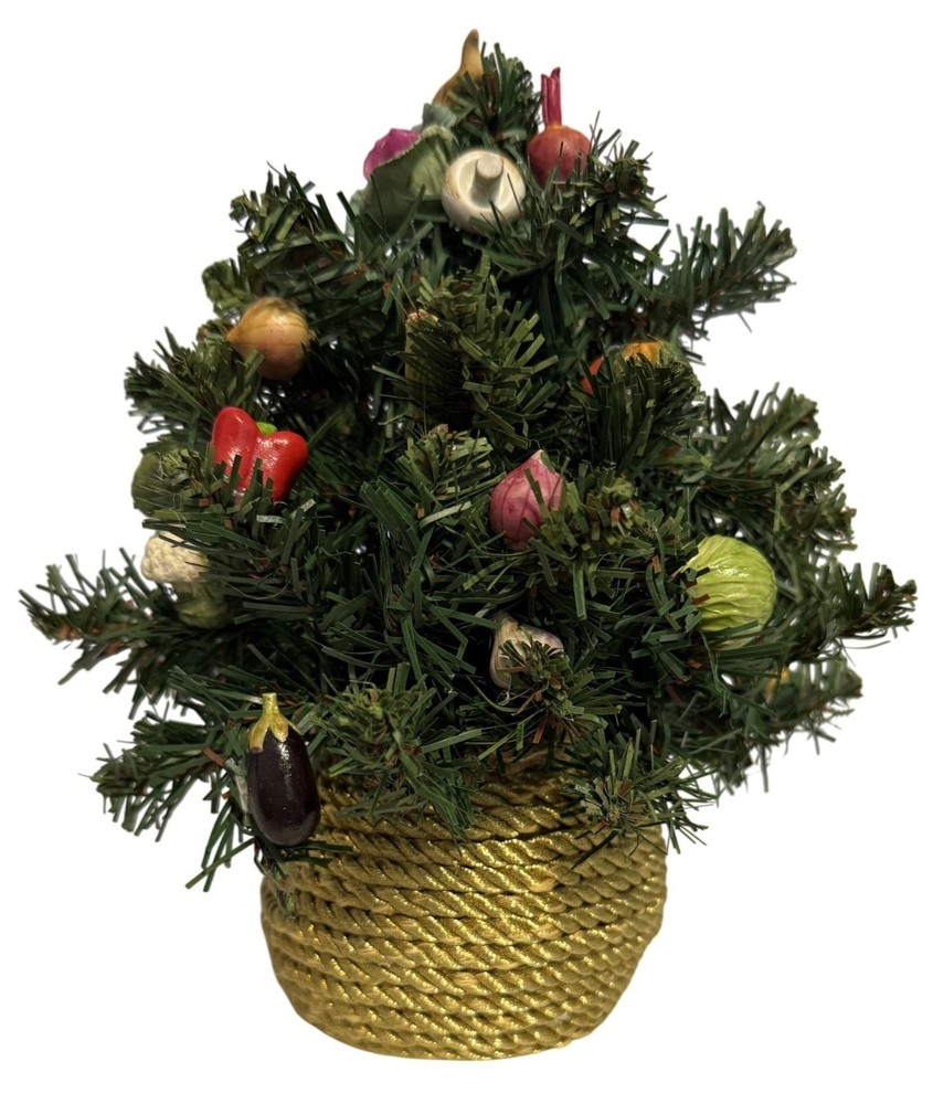 Mini Artificial Christmas Tree Vegetable Ornaments Gold Woven Base Tabletop