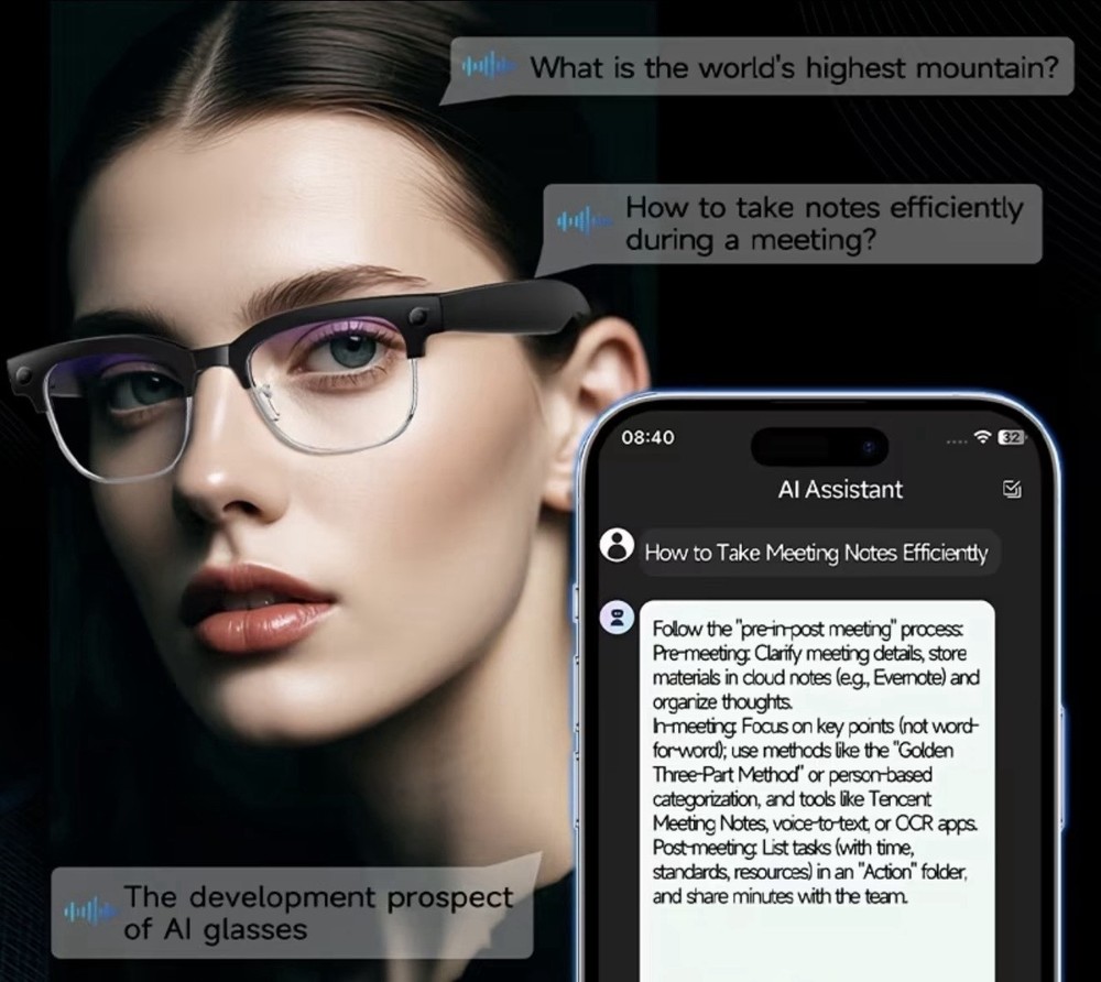 Smart glasses for taking photos, 8MP digital video camera, half-frame