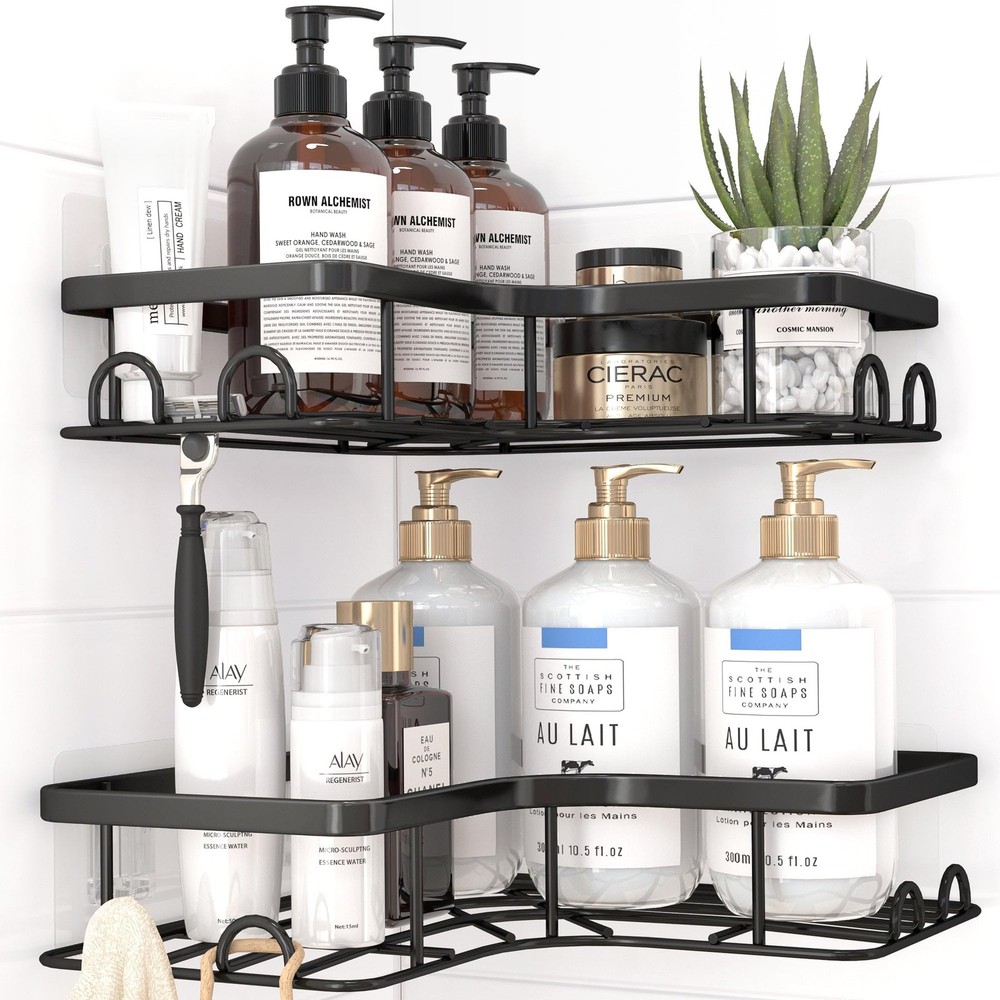 Sakugi Corner Shower Caddy - 2 Pack, Adhesive Medium, Black
