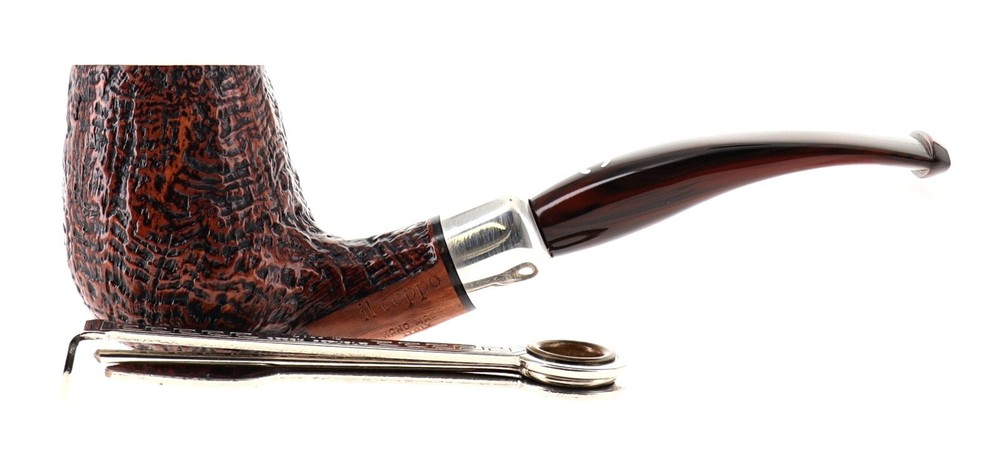 Pipe Il Ceppo GRUPPO 1 brown smooth shape billiard semicurved silver ring