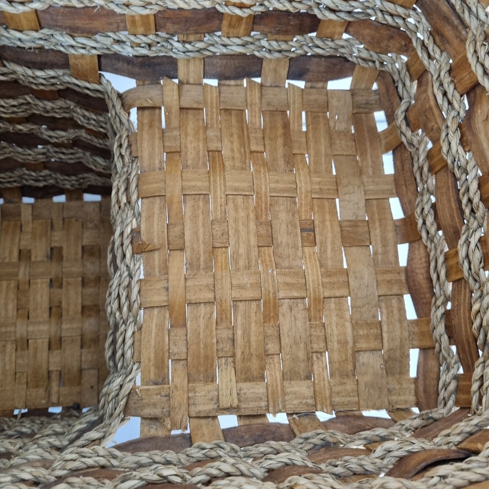 Stair Step Basket Woven Weave Double Handle Wicker Rope Boho Decor Storage