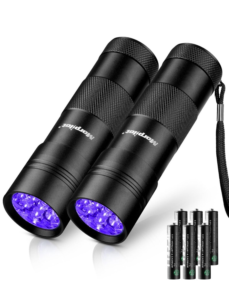 Morpilot UV Blacklight Flashlights - 12 LED 395nm Ultraviolet 2 pack, Black