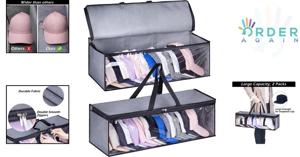 2 Pack Hat Organizer Fabric Stackable Storage for Baseball Caps Travelers