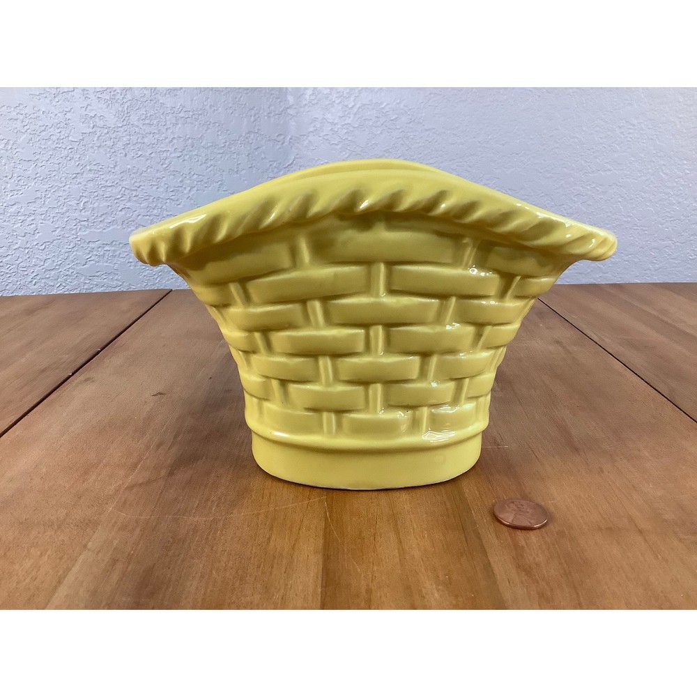 Vintage Yellow Basket Ceramic Planter