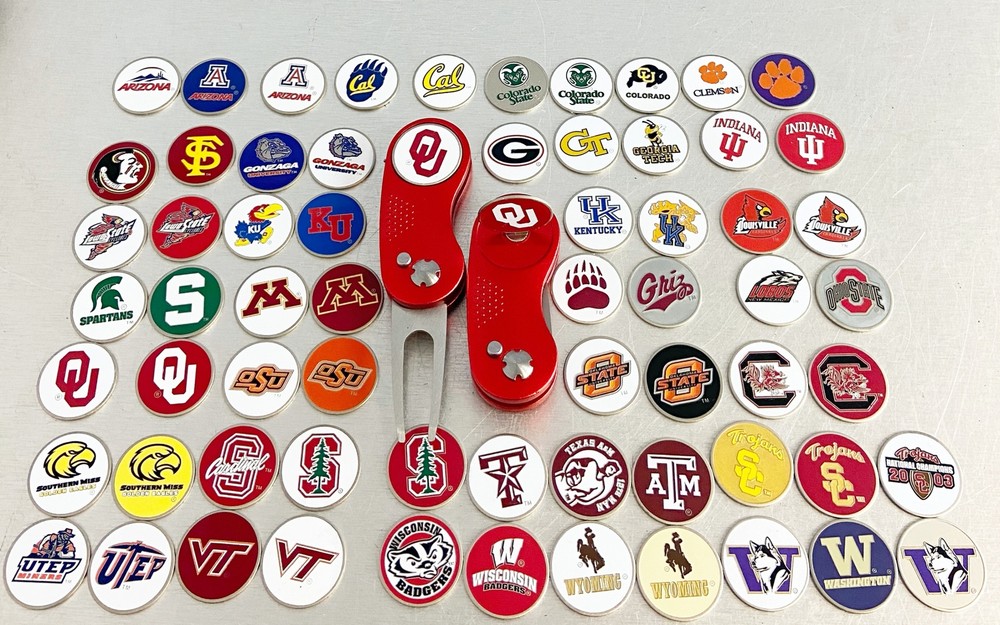 NCAA Switchblade GOLF DIVOT REPAIR TOOL RED + Ballmark VIRGINIA TECH White