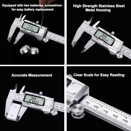 Digital Caliper, Caliper Measuring Tool, Micrometer 6 Inch Standard Silver