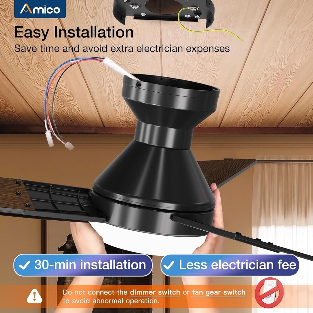Flush Mount Ceiling Fan, 52 Inch with Reversible Blades and Timer Feature