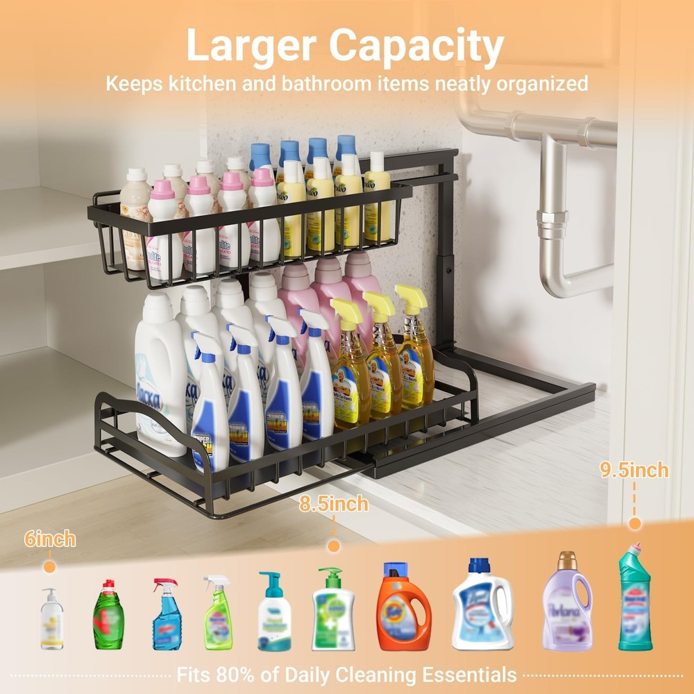 AceMining Under Sink Organizer, 2 Pack Pull-Out Under Cabinet Organizer, 2 Ti...