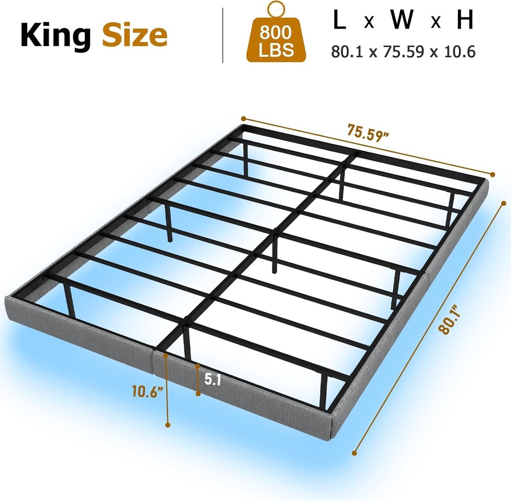 Floating Metal Bed Frame King with LED Lights, King Bed Frame Grey