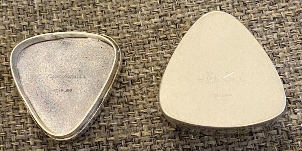 Hilda Kraus Mid Century Modern Sterling Silver & Enamel Triangular Box Signed