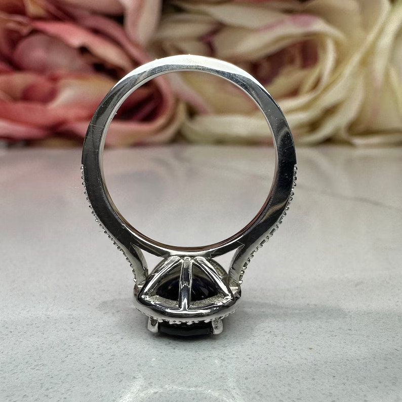 3.40 Ct Natural Sapphire & Diamond Engagement Ring 14K Solid White Gold