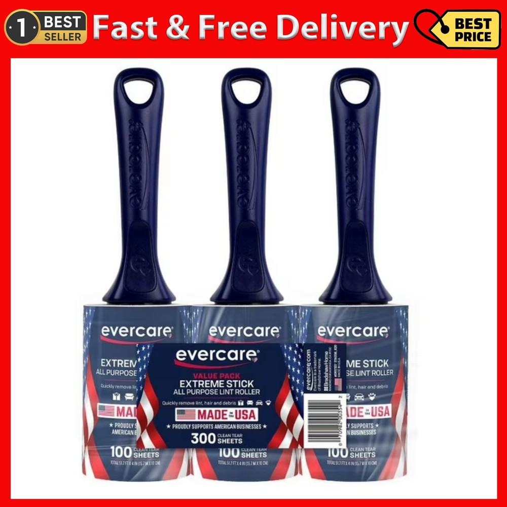 Evercare Extra Sticky 100 Layer Lint Roller, 3-Pack, Blue