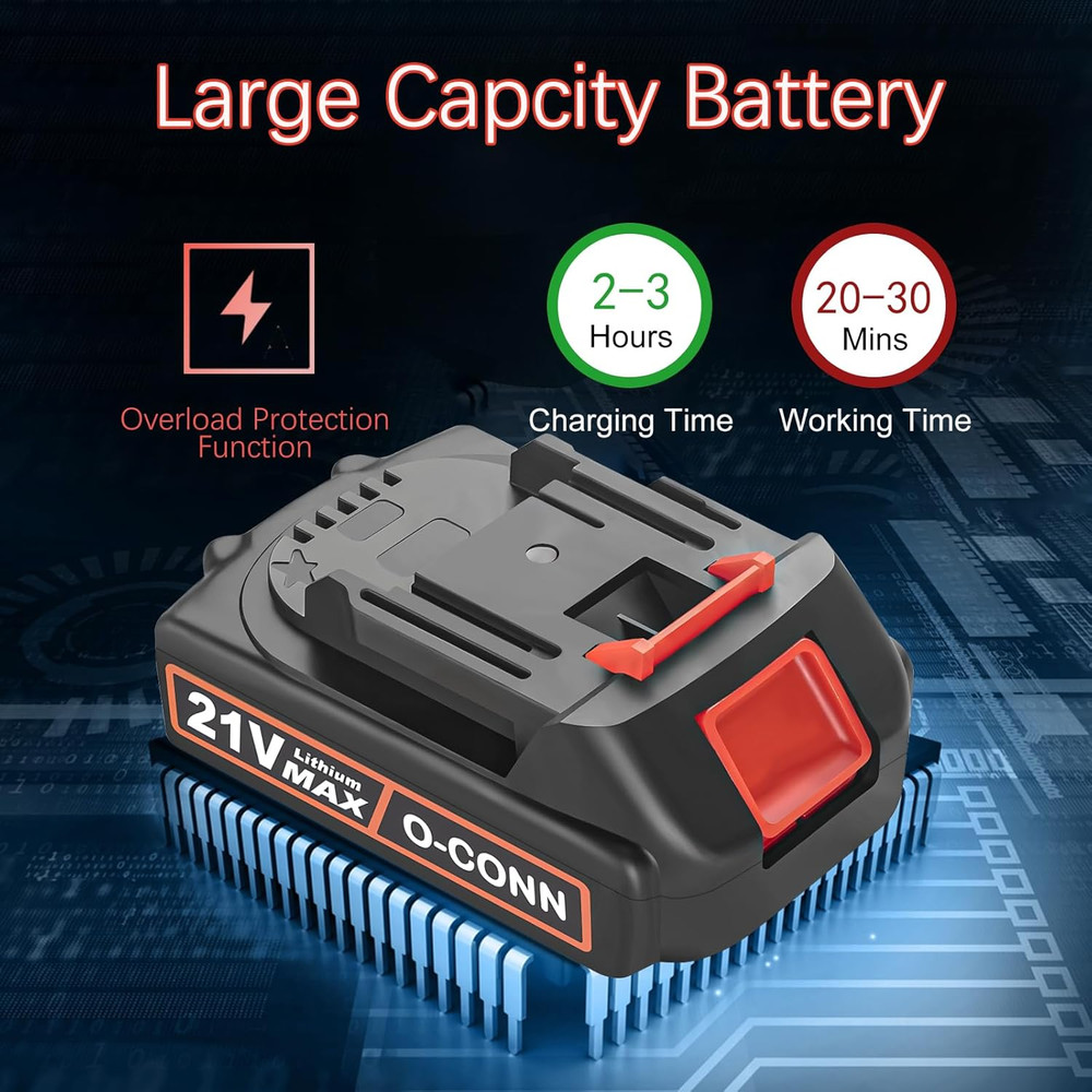 Mini Chainsaw Battery Replacement, 21V MAX 2000Mah Rechargeable Battery, Cordles