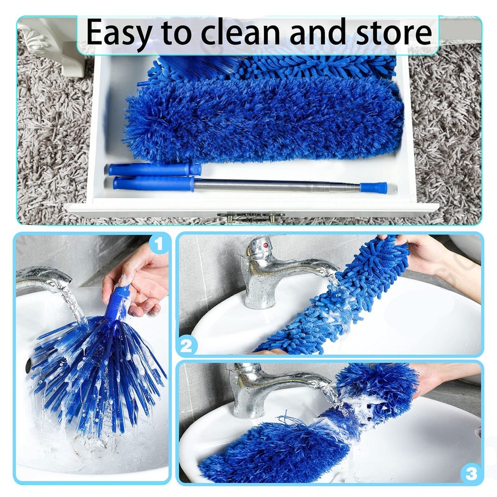 Duster, Microfiber Dusters with 2 Handle Sets, Durable 15-100 Inches Long Tel...