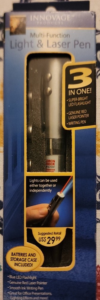 LIGHT & LASER Red Pointer Pen Blue LED FlashLight +Storage Case     NEW