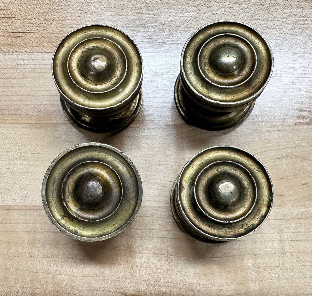 Four Vintage Solid Brass Ring Top Drawer Cabinet Pulls Knobs 1 1/2”