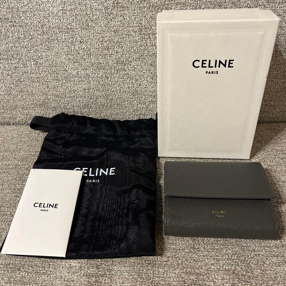 CELINE Small Tri fold Wallet Gray From Japan