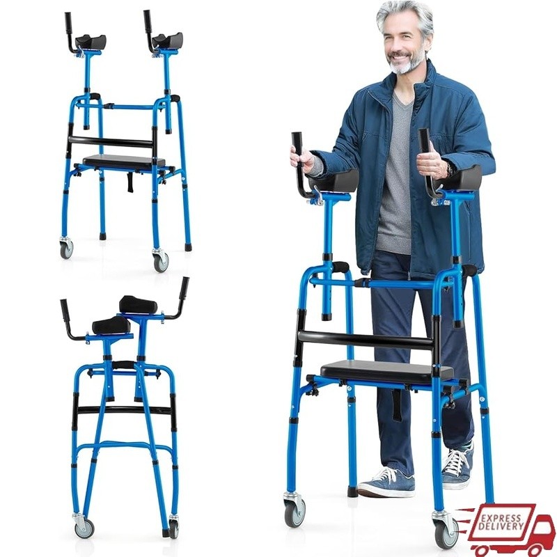Foldable Portable Rolling Walker Adjustable Height Aluminum Mobility Aid New