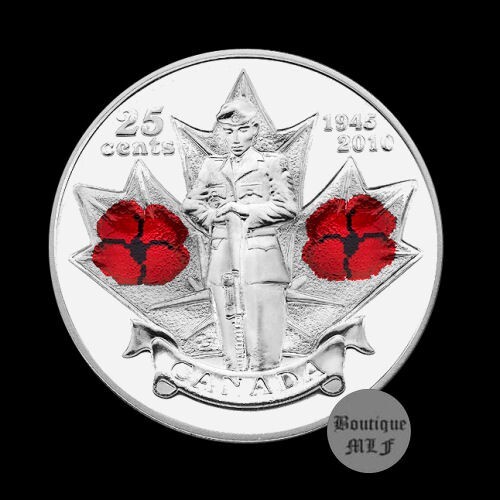 Canada 2010 Remembrance day coloured 25¢ cent MINT from roll