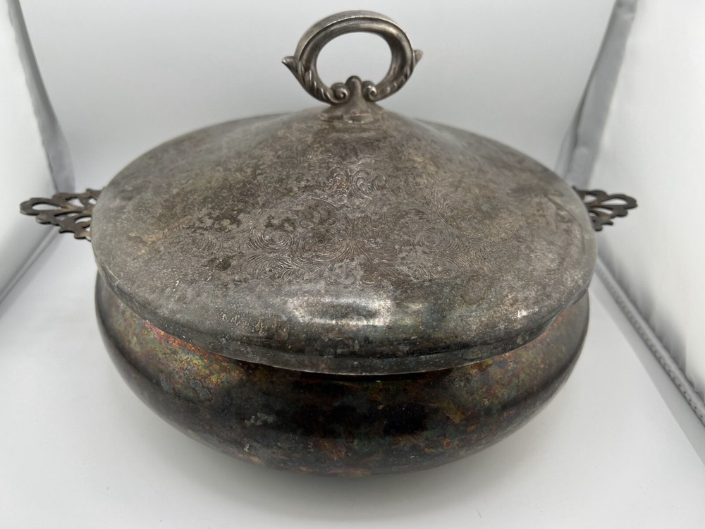 Vintage The Sheffield Silver Co. Silverplate Double Handle Round Casserole Dish