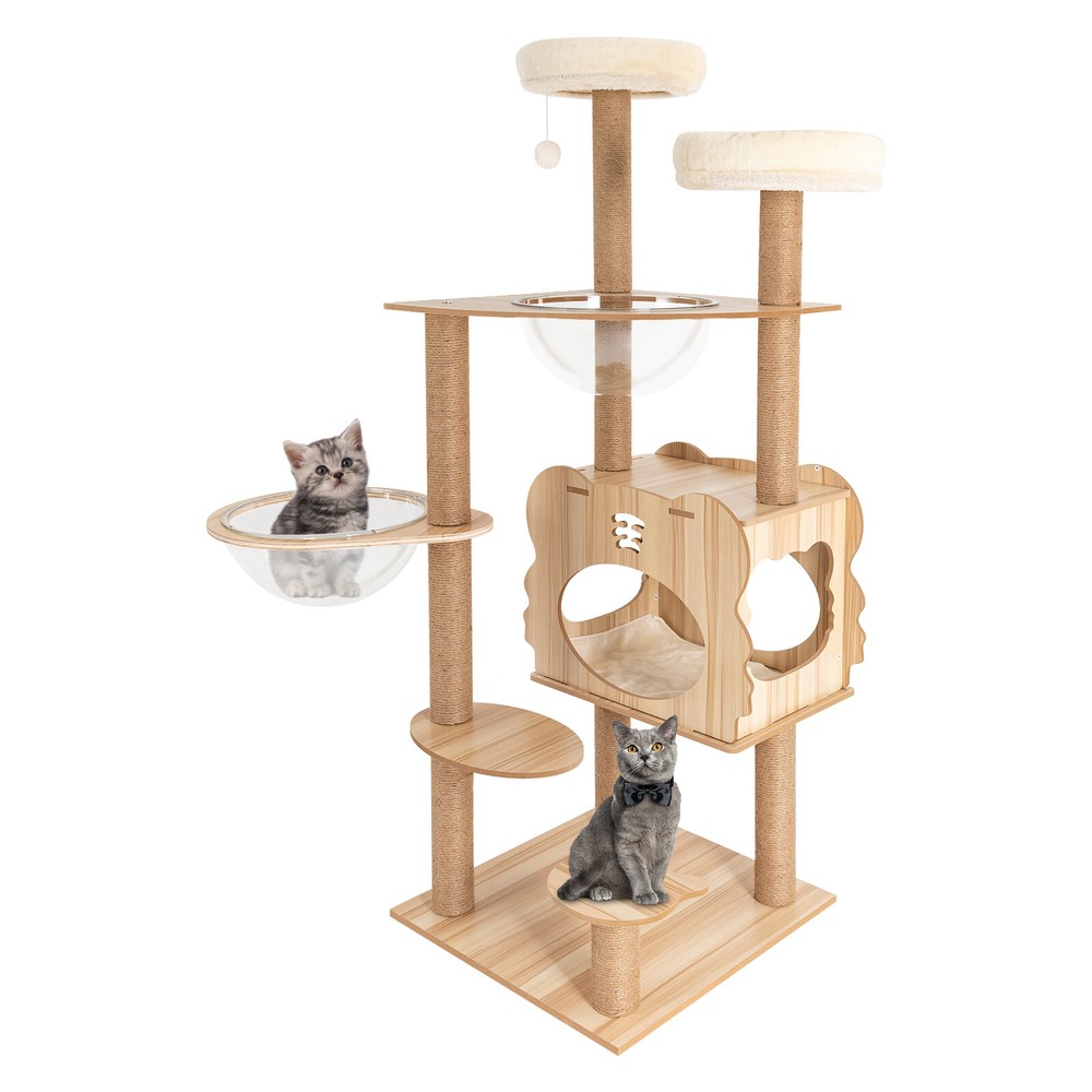 Cat Tree Tower Tall Scratching Post Activity Centre with Den Beige Large 137cm