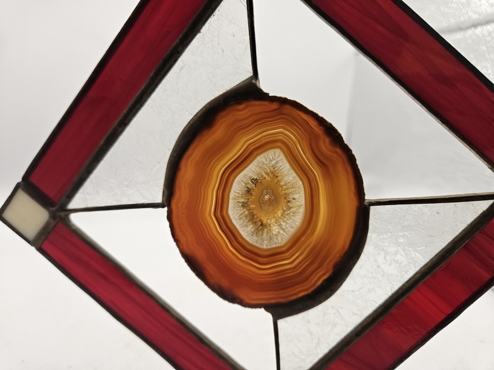 Agate Suncatcher Window Hanging Diamond Square Red Used Condition 5.5" Wide