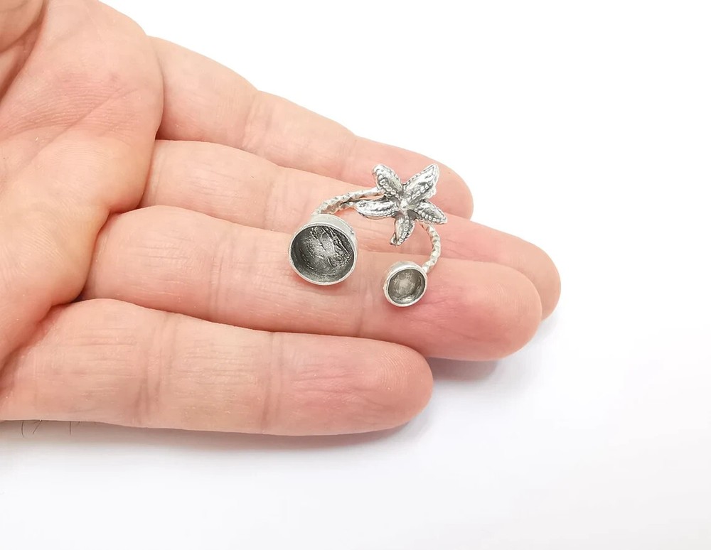 Starfish Blank Silver Ring Setting Cabochon Mounting Adjustable Ring Base Bezel