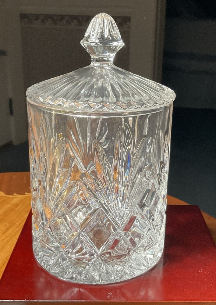 Crystal Biscuit Barrel with Lid Cracker Cookie Jar