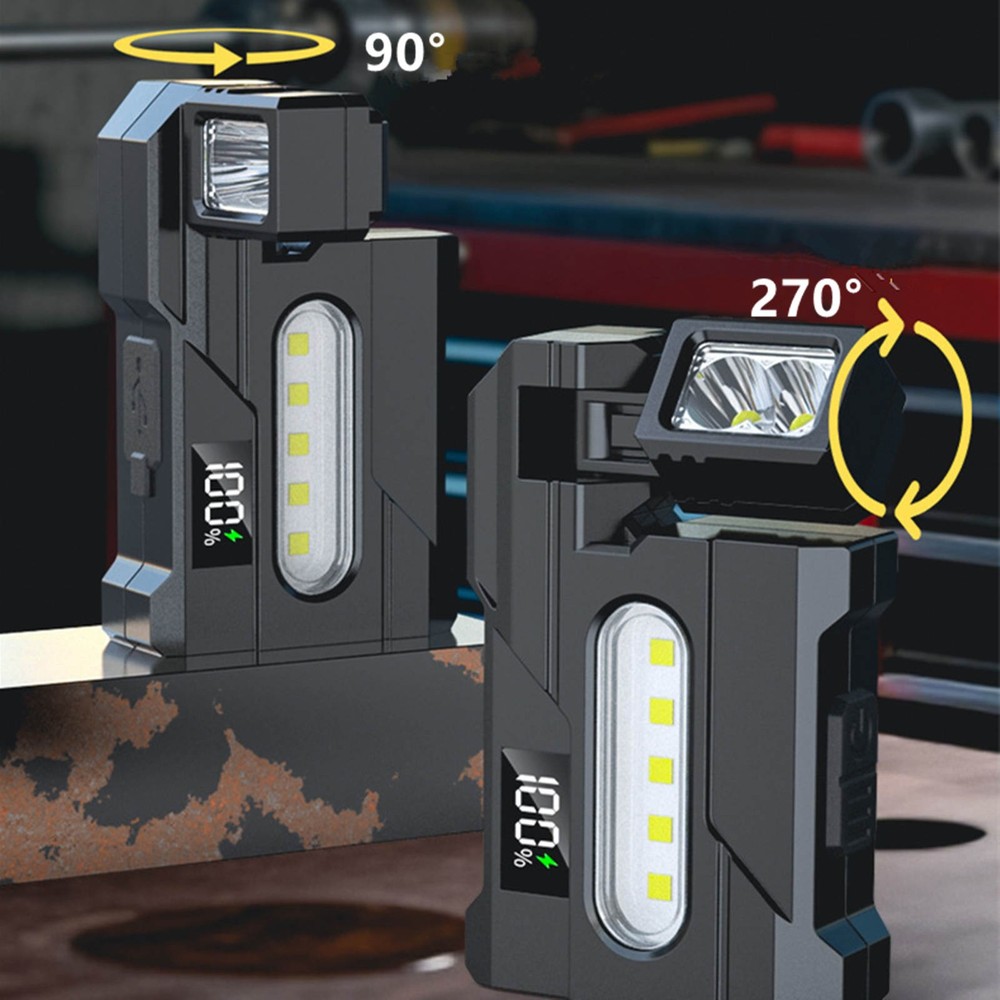 LED Magnetic Work Light USB Rechargeable Flashlight with Side White Red Blue LED