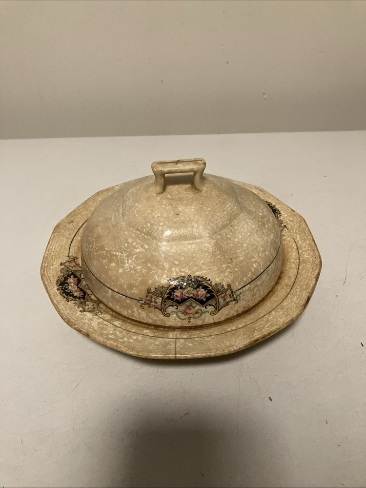 Vintage Stained Crazed Covered Butter Dish